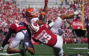 Wisconsin Football linebacker Maema Njongmeta