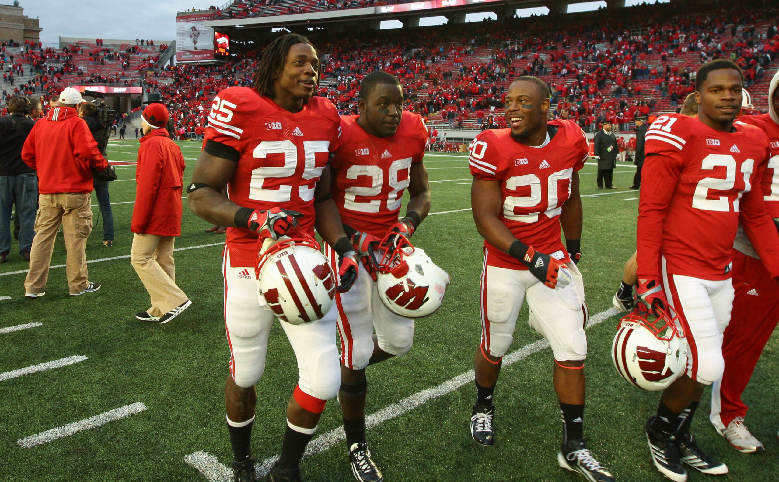 Wisconsin Badgers football legends Melvin Gordon, Montee Ball, and James White.