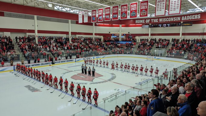 Wisconsin women's hockey crowd before its regional final game in the NCAA Tournament