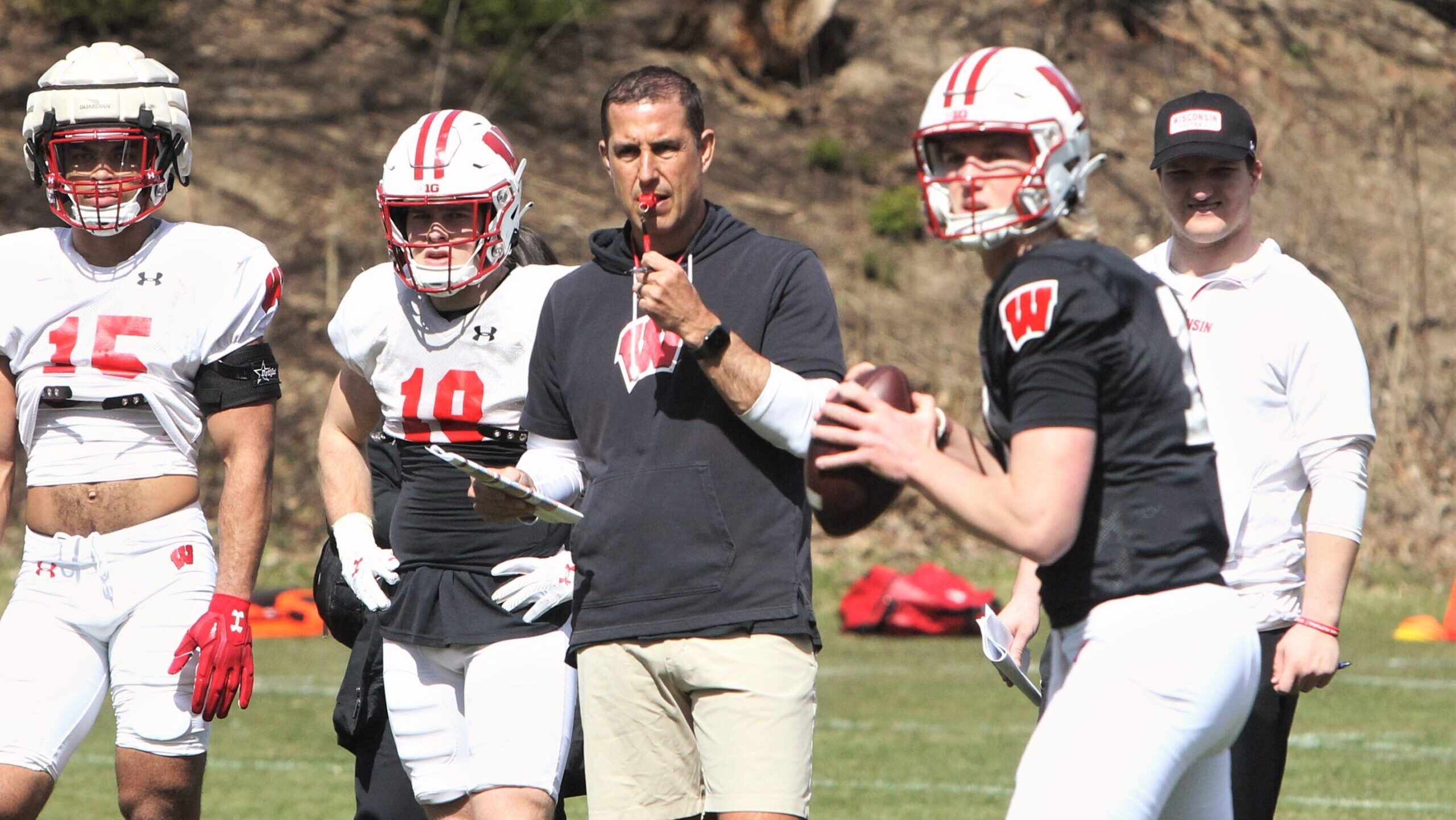 Wisconsin Badgers head football coach Luke Fickell looks on during spring practice